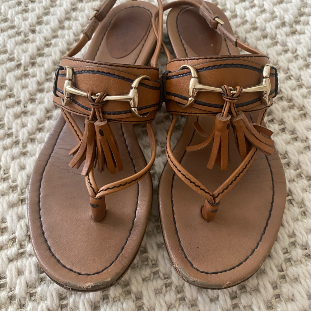 Gucci Horsebit Tassel Sandals Tan